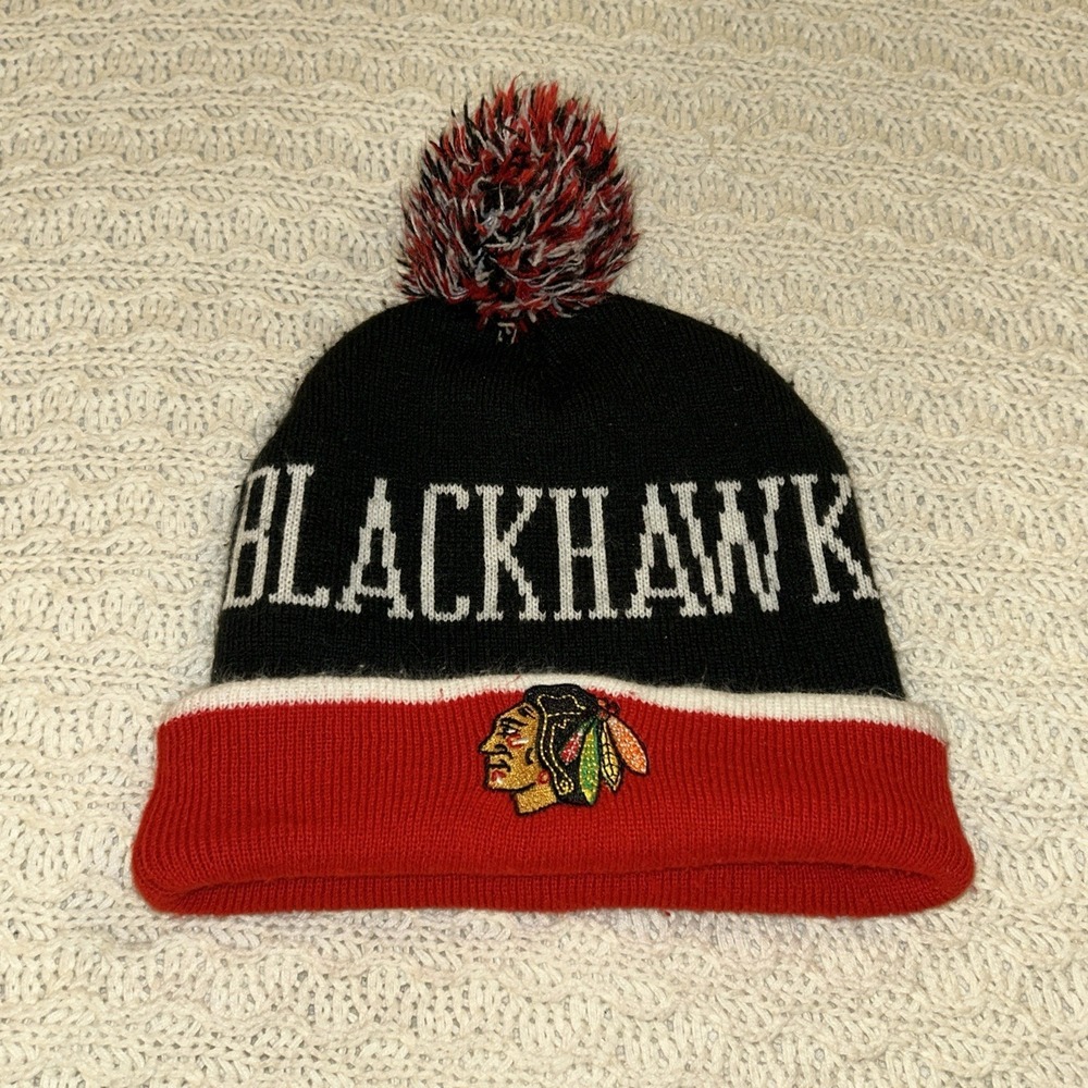 Chicago Blackhawks Winter Beanie Hat‎ Pom Knit. Old Time Hockey Brand